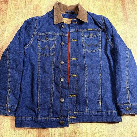 Wrangler Jackets & Blazers - Vintage 90s Wrangler Denim Jam Jacket Size L Corduroy Collar Western Jean Coat